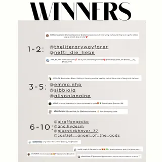 💖 CUTEBEE SPRING GIVEAWAY Winners 💖
Thank you all for joining!🥰
Now… the results are in! 👑✨

🎄Winners:
1-2: 
@theliterarywayfarer  @netti_die_liebe 
3-5:
@emma.nhp  @sibbiola @alisonlanaine 
🔖please D