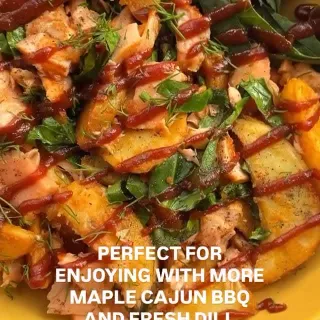 Maple Cajun BBQ Salmon 🐟 

This is how you do salmon midweek. Crisp wedges, flaky fish, and greens that actually taste of something. All cooked in the air fryer and pulled together with a generous hit