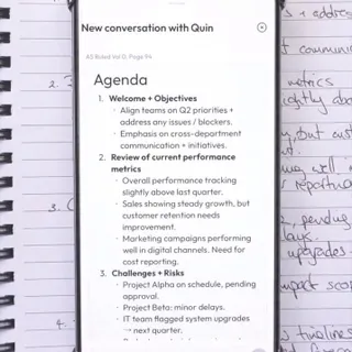Meet Quin, inq’s built-in AI assistant. Quin lets you interact with your handwriting - ask questions, summarize, clarify, spark inspiration, or just chat about what’s on your mind. Use a prompt or wri