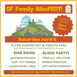 BikeFest is back on Saturday, April 11 at Precita Park! Tickets are free and donations to support Flynn Elementary are welcome. 🤗 

YOU COULD WIN A FREE WOOM KIDS BIKE JUST FOR SHOWING UP: We are givi