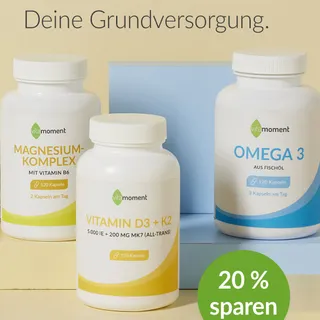 💡 Schon gewusst?
Rund 60 % der Deutschen erreichen nicht die empfohlenen Vitamin-D-Werte.* 😵‍💫
Auch bei Omega-3 und Magnesium liegen die Aufnahmen oft weit unter den Empfehlungen.

Genau dafür gibt’s 