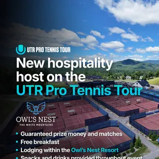 The UTR Pro Tennis Tour and Owl’s Nest Resort have partnered for a one-of-a-kind experience for players by offering hospitality for the upcoming men & women’s event at a luxurious location 🏔️ 

Red cl