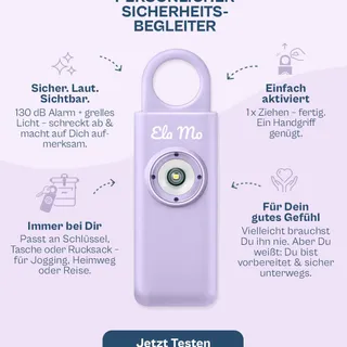 Für ein besseres Gefühl unterwegs! 🐦😊⁠
Der neue ELA MO™ Piepmatz ist Dein persönlicher Sicherheitsbegleiter – 130 dB Alarm + grelles Stroboskoplicht, um potenziell gefährliche Lagen gewaltfrei zu stop