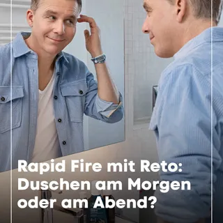 🚿 Ab unter die Dusche mit Reto! Also fast…
•
Im Badezimmer wird es persönlich: schnelle Fragen, noch schnellere Antworten. So, wie man Reto Scherrer kennt – ehrlich, effizient, fadengrad.
•
Ganz wie s