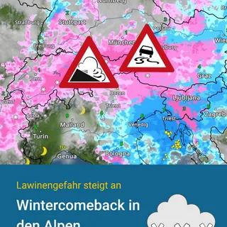 Wintercomeback in den Alpen ❄️🏔️

Ab Mittwoch sorgt eine kräftige Kaltfront für einen markanten Wintereinbruch im Alpenraum. Die Schneefallgrenze sinkt vielerorts bis in die Täler.

🚗 In mittleren und