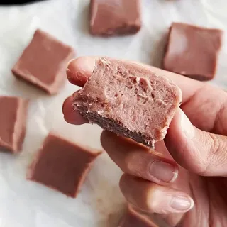 Strawberry Fudge! 🍓 a perfect spring treat, made with real strawberries!  #StrawberryFudge #SpringTreats #RealStrawberries #FudgeLovers #HomemadeFudge