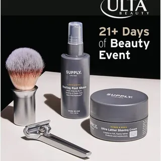 Ulta’s Day of Steal is delivering the absolute essentials for irritation free, single blade shaving. Save 50% on Supply Ultra Lather Shave Cream and Healing Post Shave Spray. Shop in store or online o
