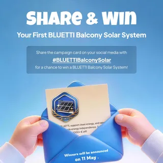Ready to power your home with clean energy? ⚡

🎁 Share & Win
Share this campaign card on our official website with #BLUETTIBalconySolar for a chance to WIN your first BLUETTI Balcony Solar System for 