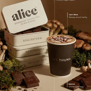 Mood boost, anyone? Kickstart your morning with a Brainstorm Mocha at Café Thuma, made with functional mushroom chocolate from @alice.mushrooms. Available all March long at our NYC and SF Flagships, e