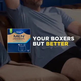 It's time to level up. Comfortable & discreet in soft organic cotton with built-in leak protection. TENA Men Washable Protective Boxer Briefs available now. Exclusively at the shop.tena.us
