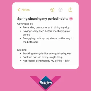 Spring cleaning the period habits that don’t serve you and keeping the ones that do. ✨​

Want to get organised too? Try our free period tracker via the link in bio.