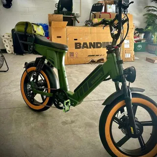 Fresh out the box and ready to rip. Army green just hits different. ⁠
⁠
#BanditBike #EBikeLife