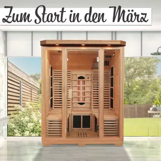 Aufgepasst! Diese Woche sparst Du beim Kauf Deiner eigenen Infrarotkabine "Helsinki 150" mit Triplex-Heizsystem ganze 900€! 🤩
Lass Dich von der großen Glasfront zum Entspannen auf den zwei Liegen einl