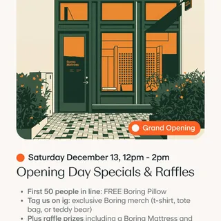 We’re officially opening our doors at @culdesactempe on Saturday, December 13 from 12pm - 2pm!

✨ Opening Day Specials:
▪️ First 50 in line: FREE Boring Pillow
▪️ Tag us on ig: exclusive Boring merch 