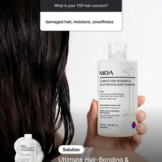 Q: Struggling with damaged hair, moisture or unsoftness?
A: NIDA Ultimate Hair-bonding & Scalp-revitalizing Shampoo 🫧