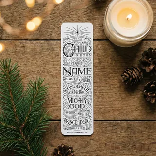For the month of December, every order includes this premium letterpress bookmark featuring Isaiah 9:6. The artwork was designed by @creatifolio and pairs beautifully with her piece “His Name Shall Be