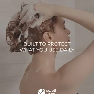 Built to protect what you use daily.

In the shower, products face constant water, friction, and handling.
That’s why durability matters just as much as how it feels on your skin and hair.

Our patent