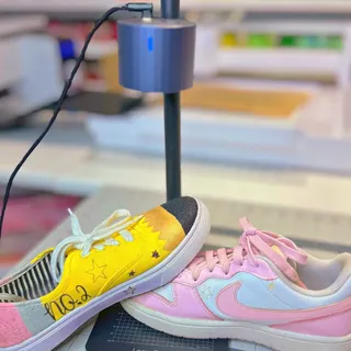 Replying to the comment: “Does it work on shoes?” 👀 @laserpecker 

So obviously… I had to test it. I grabbed a cheap pair of fabric shoes and engraved a little star to see how the material would react